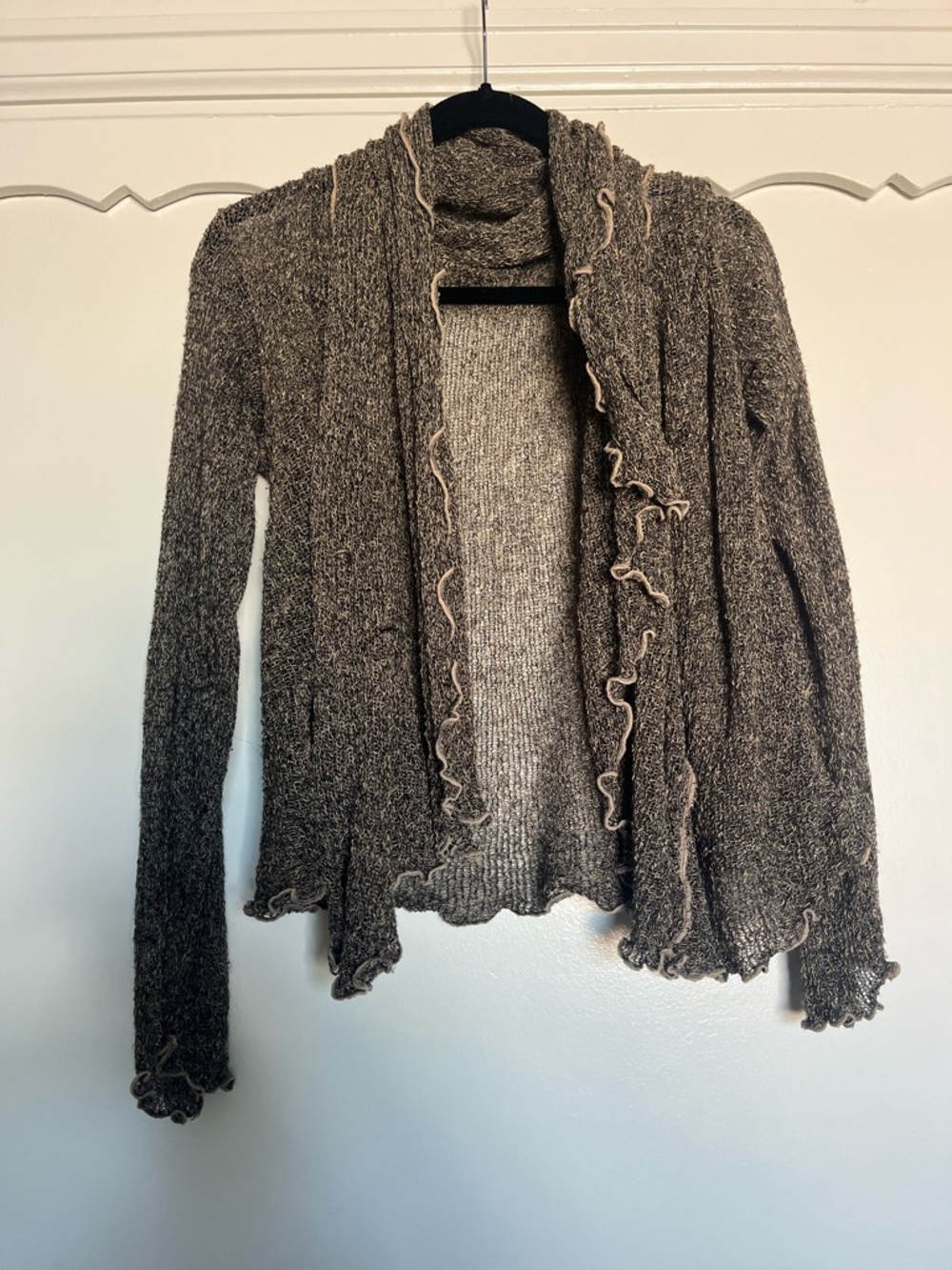 Sheet Hand Knitted Ruffle Cardigan with hood